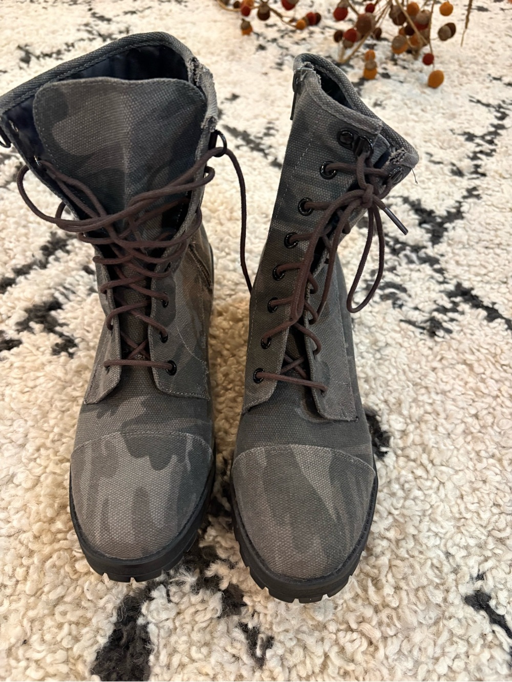 Madden Girl Women's Gray Camo Canvas Combat Boots